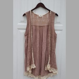 🌼Umgee taupe lace sleeveless kimono